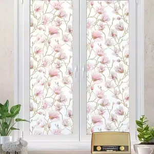 Modern Home Decor Glass Sticker, Reusable Static Adhesive Film for Cafe/glass Door, Privacy Protection Window Film, Flower Gold Texture Design