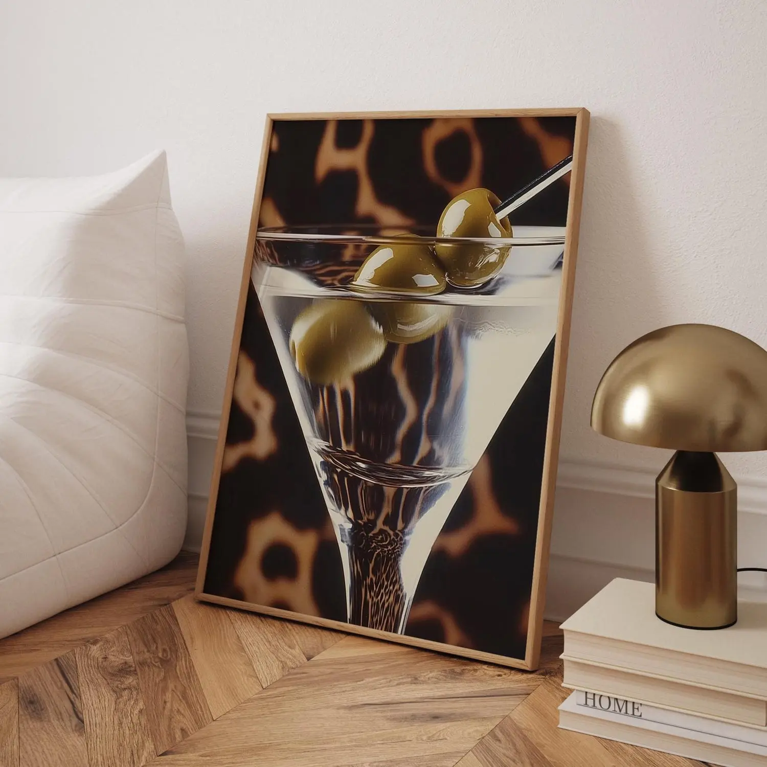 Martini Glass Leopard Print Poster: Chic Bar Cart Wall Art