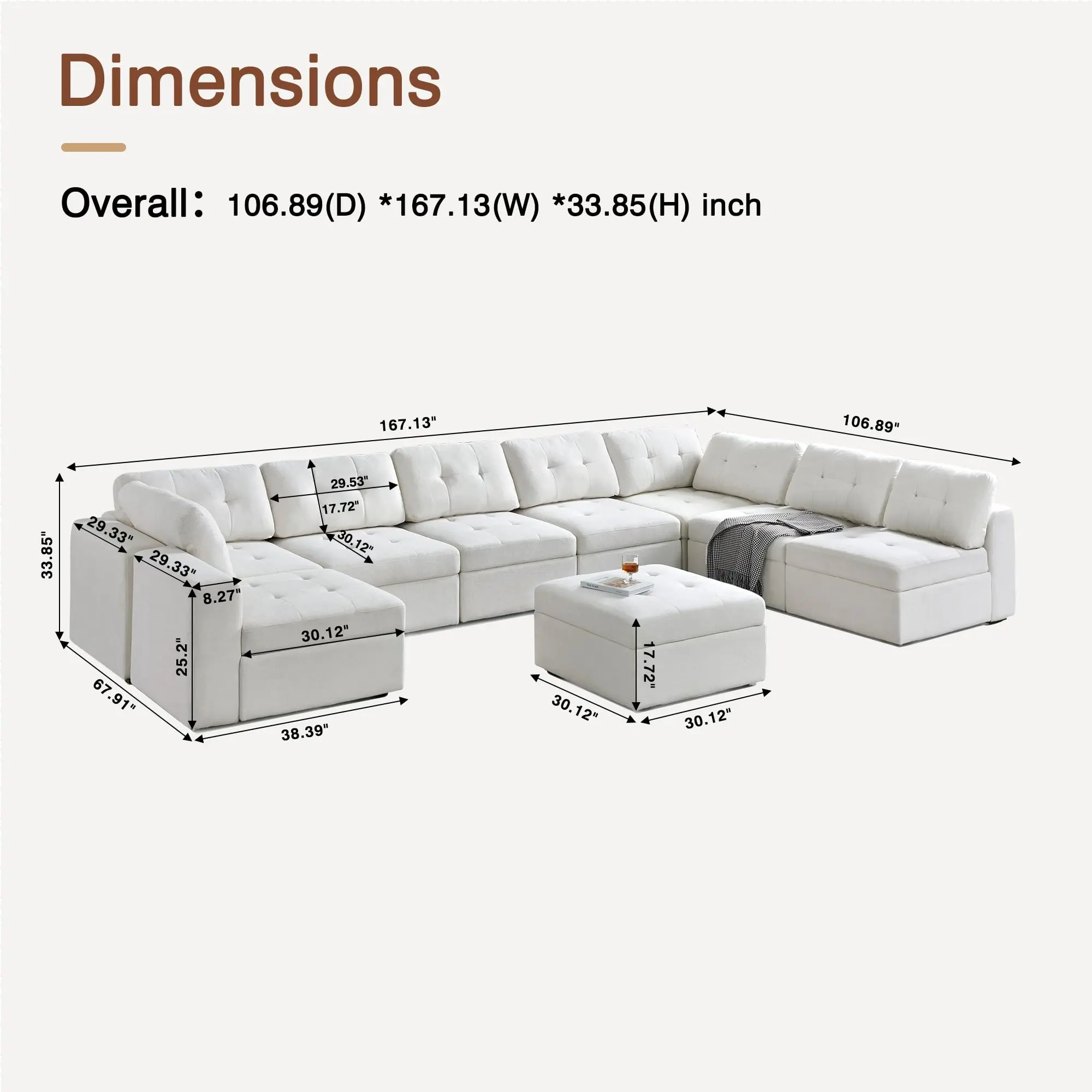 9 Seater Sectional Sofa Beige White