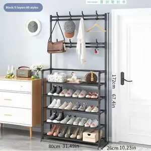 Five-layer three-in-one multifunctional metal shoe and hat rack - thickened support rods, multi-layer storage. Suitable for bedrooms and living rooms, it is an ideal choice for storing shoes, bags, and miscellaneous items
