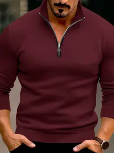 Men's Solid Thin Half Zip Sweatshirt, Casual Regular Fit Long Sleeve Quarter Zip Pullover for Spring & Summer, Fashion Men's Top for Daily Wear, Hoodie