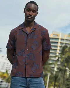 Express Textured Floral Two Tone Jacquard Short Sleeve Shirt