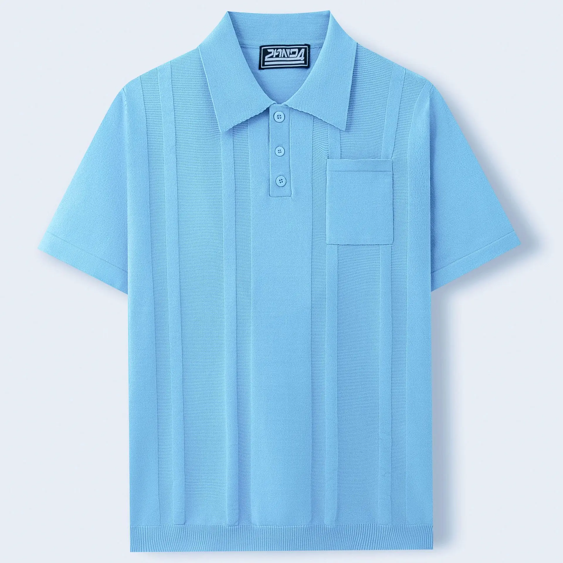 Men's Vertical Textured Knit Polo Shirt, Short‑Sleeve Half Button Lapel Collar Casual Tops with Chest Pocket for Men