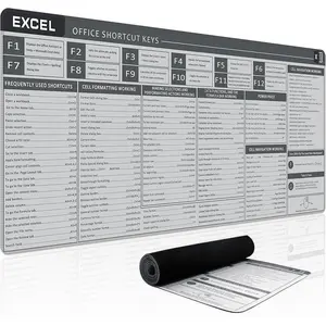 Office Desk Mat, Excel Cheat Sheet Keyboard Mat, Excel Shortcut Desk Pads,Non-Slip Excel Mousepad with Stitched Edges for  (Sheet Grey)