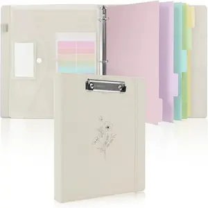 Clipboard Binder with Dividers,1 Inch 3 Ring Binder with Clipboard  Front for Organizer, Clipboard Folder with Pocket, Labels Office Supplies Beige