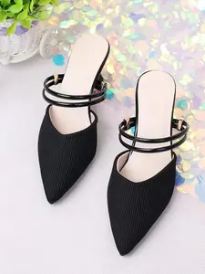 Simple Women's Pointed Toe Slip-On Sandals, Casual Comfortable Versatile, Perfect for Parties and Daily Wear, Textile Upper, Rubber Sole