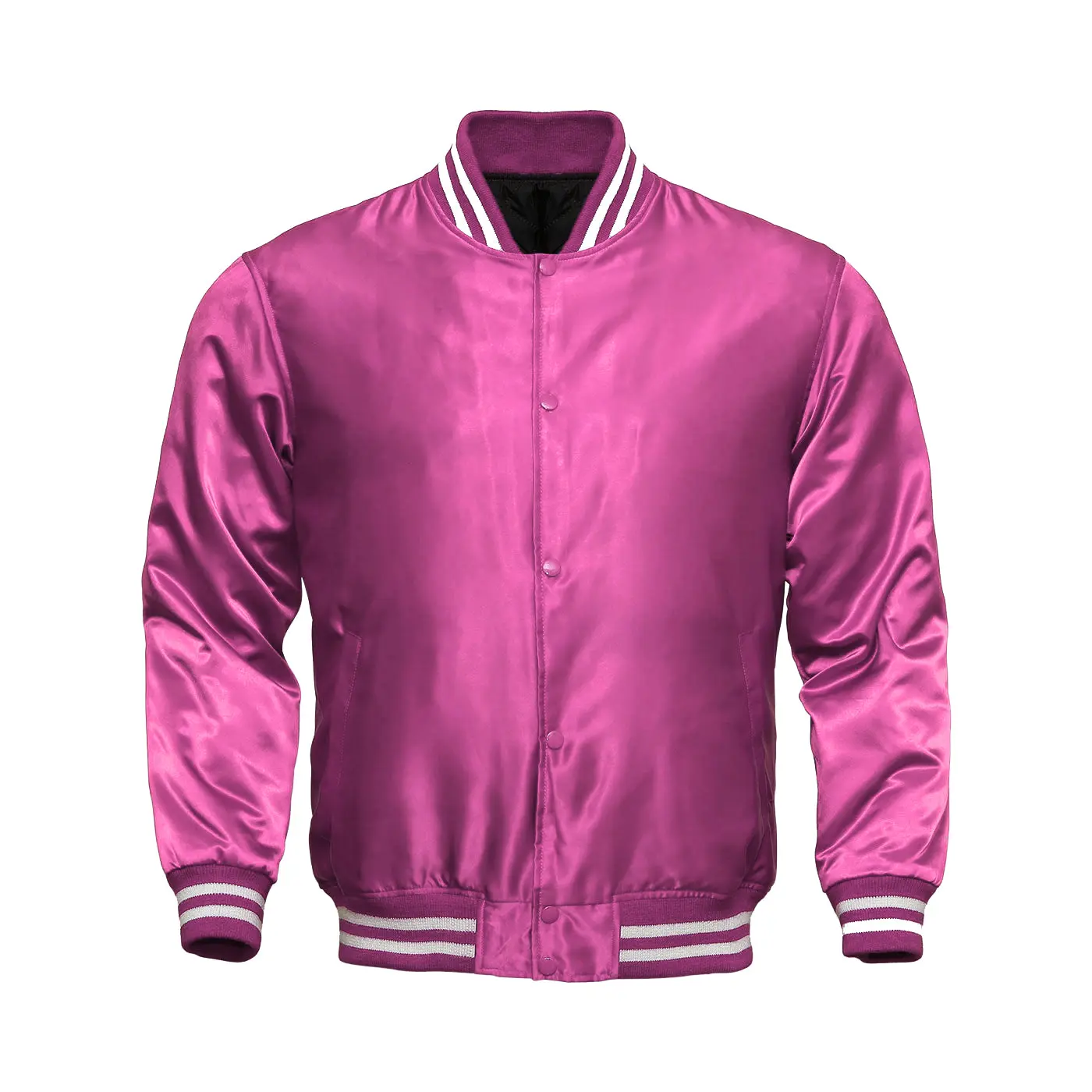 Women's All-Pink Satin Baseball Jacket, Polyester Casual Outerwear (3XL, 4XL, 5XL), Hand Wash Only, Xx-Large