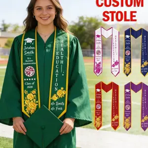 5 Styles Custom Graduation Stole, Personalized Logo Text Graduation Sash, Class of 2026 Honor Accessory