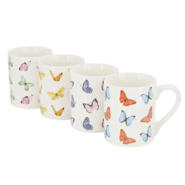 Gibson Home Durable 4-Piece Butterfly Wings Mug Set - 18 oz White Mugs with Assorted Butterfly Designs, Ideal for Morning Coffee, Tea, Hot Chocolate