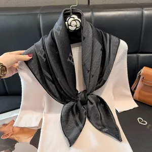 2025 European and American Classic H Temperament Silk Scarf for Women, Tencel Cotton Trendy Versatile Imitation Silk Scarf, 90cm Square Scarf