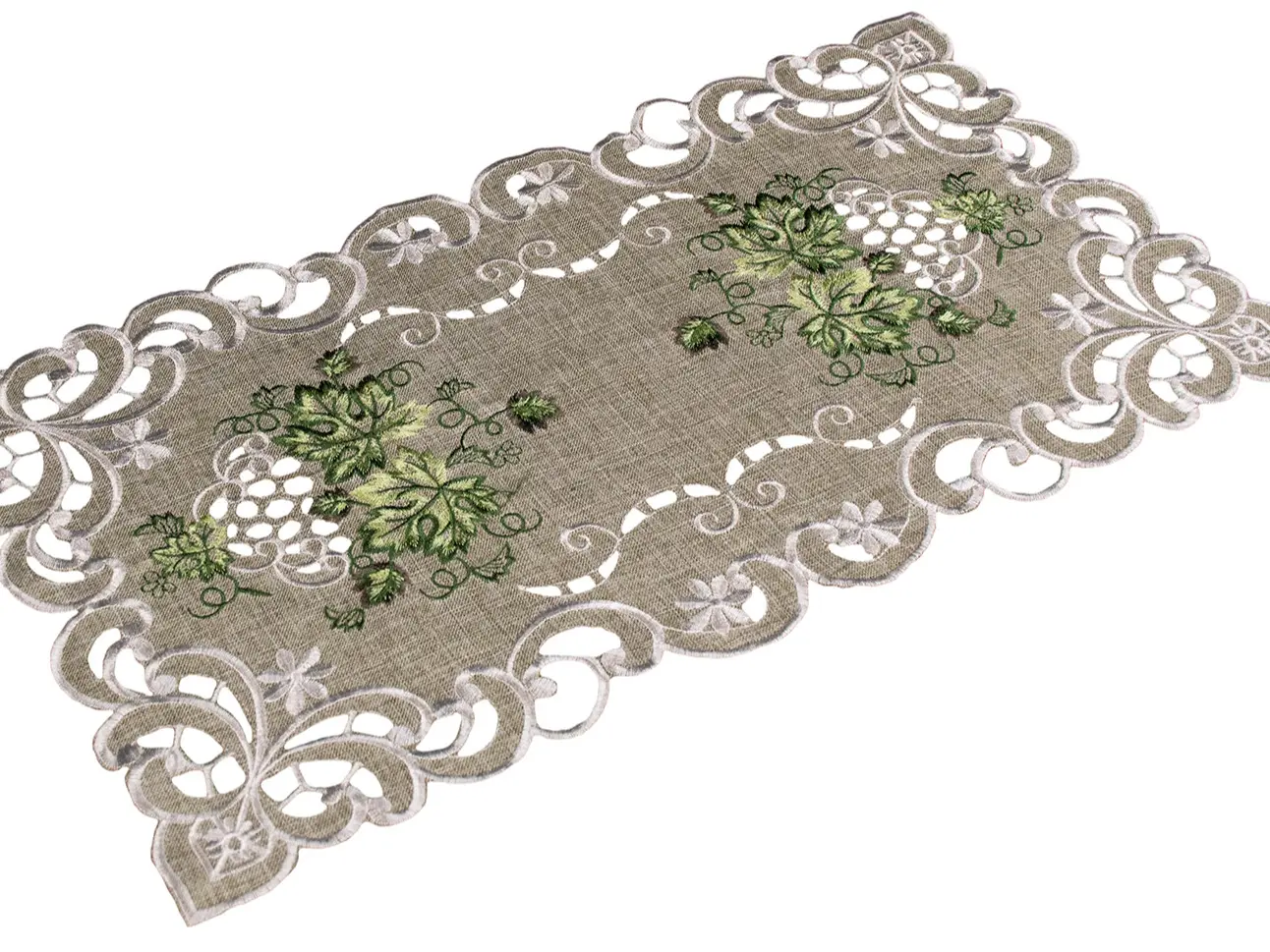 Linens Art And Things - Antique Green Leaf Sage Green Square Placemat, 11"x21" Household Kitchen Linen Tableware