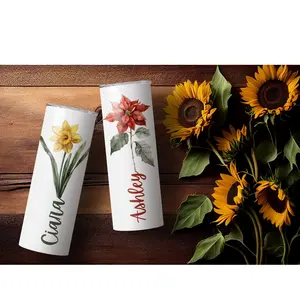 Personalized Birth Month Flower 20oz Tumbler, Personalized stainless steel tumbler, Personalized birth month tumbler