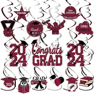 Graduation Decorations 2024 Maroon - 36 PCS Graduation Party Supplies, Congrats Grad Hanging Swirls Decorations, High School College Graduation Party Decorations Class of 2024 Decor