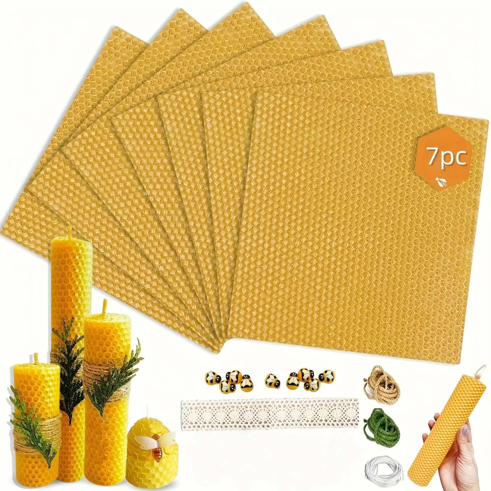 8-inch beeswax DIY candle making kit Candle Making Supplies - a natural candle kit suitable for beginners, equipped with 7 beeswax boards and various decorations, can make candles, perfect DIY Christmas gifts for all ages Handmade Crafts Candlewax
