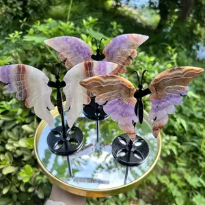 1 Set Amethyst Lace Agate Butterfly Wings on Stand