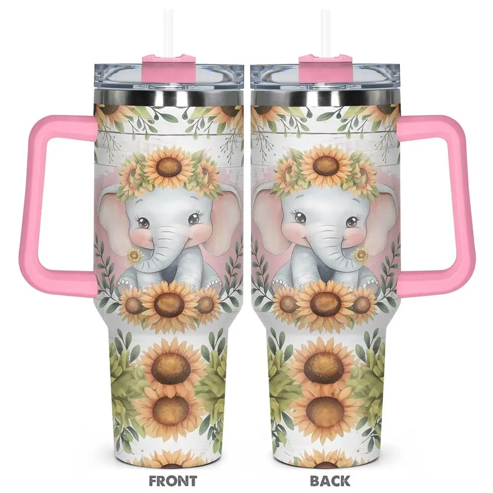 Cute Elephant Pattern Tumbler, Stainless Steel Water Bottle, Insulated and Durable Water Bottle, Gift for Any Occasion, Drinkware