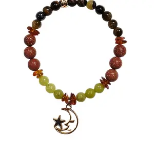Leo Zodiac Bracelet – Handcrafted Gemstone Stack with Big Energy Vibes Tiger's Eye Amber Peridot Sunstone & Hematite Bead