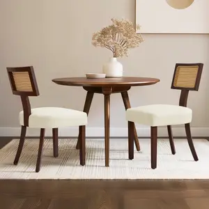 Subrtex Home Dining Chairs Set of 2, Mid Century Modern Dining Chairs, Beige Upholstered Fabric Dining Chairs with Pine Wood Legs, Kitchen & Dining