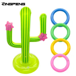 Inflatable Cactus Ring Game Set with Colorful Rings, High-Quality PVC Anti-Leak Design, Stable Base, Perfect for Pool Beach Birthday Parties