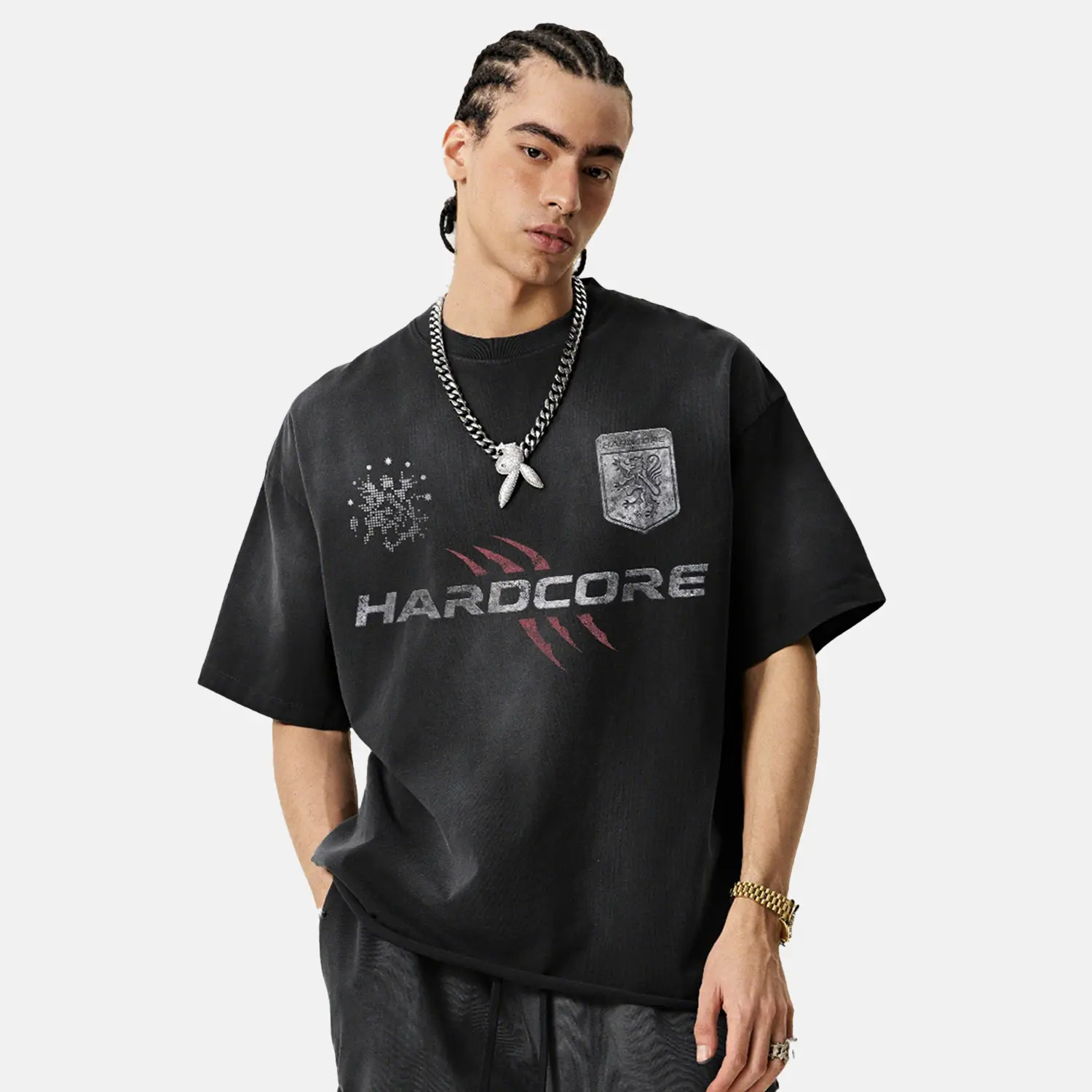 inflation Men's Oversized Vintage Graphic T-shirt, 285g Heavyweight 100% Cotton Streetwear Casual Top with Distressed Gradient Print, Tshirt, Shortsleeve, Menswear, Round Neck, Alternative Streetwear Men's Short-Sleeve T-Shirts, Sleeves, Stylish, Soft