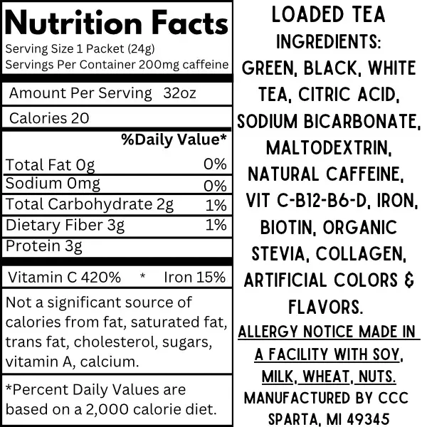 Loaded Teas - 55 Flavors Caffeinated Beverage Mix - Sugar-Free & Gluten-Free Energy Powder Drink - 32oz Smoothie Mix - Made in USA - 24 Months Shelf Life 8