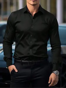 Men's Black Slim Fit Long Sleeve Dress Shirt, Stretch Wrinkle-Free Formal Button Down Top, Business Casual Work Shirt for Office, Meeting, Date Night, Comfortable & Breathable #springsaledeals2026 #summeroutfits #mensbusinesswear #tiktokshopmademebuyit