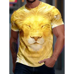 1pc Golden Lion Head T-Shirt - Short Sleeve Round Neck Casual Beachwear Suitable for Summer, Lion Head Print Blouse Fashion Top, Non- Male Apparel Gift for Parties & Daily Wear( Hand Washable), PLUS SIZE