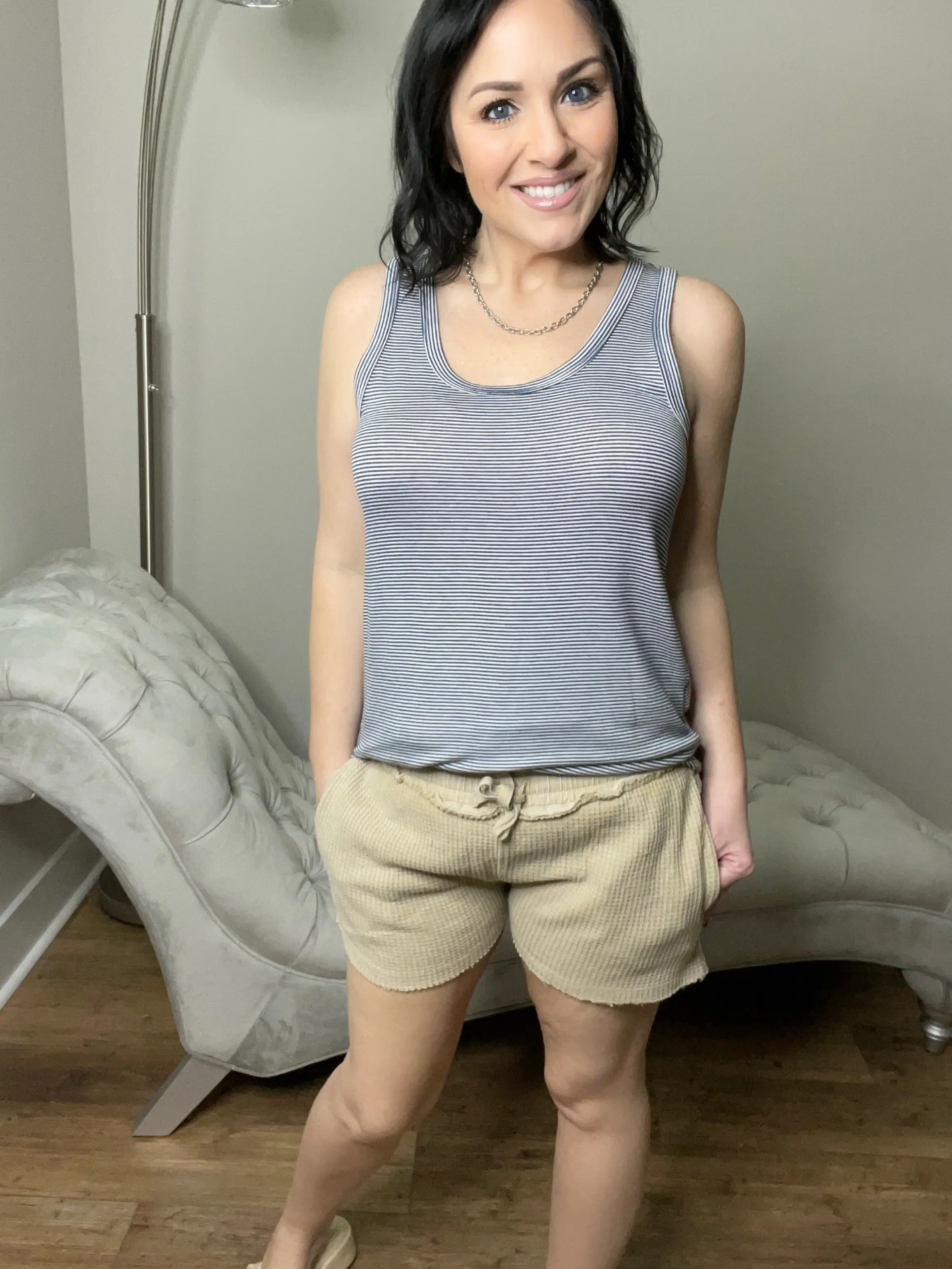 M XL 3X Navy & Ivory Striped Tank Top