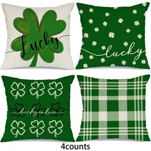 Clover Pattern Cushion Cover, 4/16pcs St. Patrick's Day Pillowcase without Filler, Household Decoration Supplies for Home Living Room Bedroom Sofa Couch