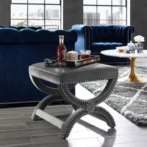 Modway Expound Upholstered Nailhead Trim Performance Velvet Ottoman in Gray