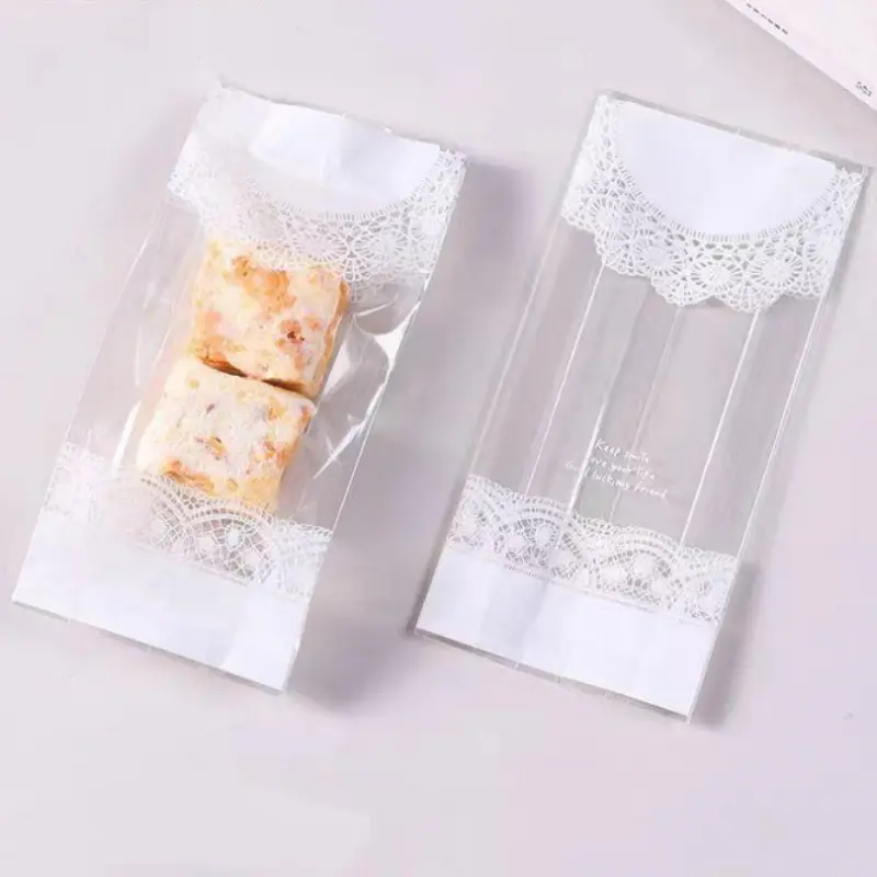 100pcs cookie packaging bags with lace edges and transparent baked goods packaging bags suitable for weddings bride parties birthdays decoration candy cookies and gift packaging