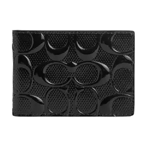 Coach Compact Billfold Wallet for Women, Classic Logo Print Patent Leather, Black