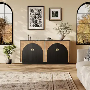 63" Modern Farmhouse Sideboard Buffet Cabinet with Storage and Fluted Doors-Storage Sideboard for Dining Room, Wine Bar Console Table for Living Room