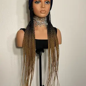 Navy Blue Beanie with Black and Gold Braids 26 Inches Wear and Go Accessory for Stylish Looks