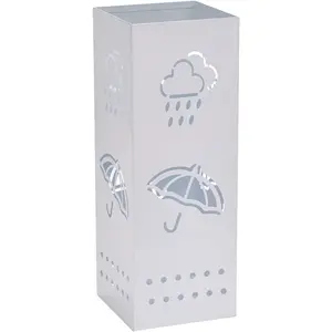 Metal Umbrella Stand For Entryway, 6 x 6 x 17 Inch White Square Umbrella Organizer Bin, Free Standing Umbrella Holder For Walking Sticks, Home Office Decor