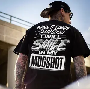 When It Comes To My Child I Will Smile In My Mugshot Printed Men's T-shirt, Design On Black Graphic Cotton Shirt For Men, Full Colors, Full Sizes