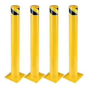 Heavy Duty Metal Traffic Bollard Posts (36" / 42" Available) - 4-Pack Yellow Safety Barrier for Driveway, Parking Control & Storefront