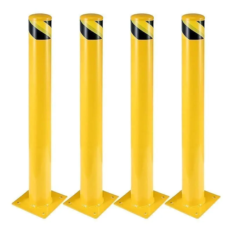 Heavy Duty Metal Traffic Bollard Posts (36" / 42" Available) - 4-Pack Yellow Safety Barrier for Driveway, Parking Control & Storefront