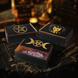 Twelve Constellations Lotus Tarot Box Set, Wooden Storage Organizer Case, Unique Gift Packaging for Tarot Cards & Accessories