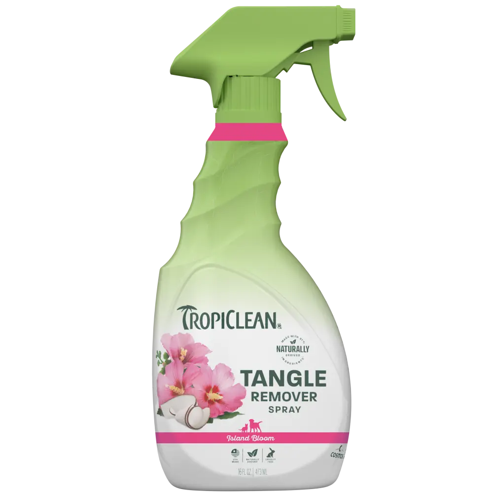 TropiClean Dog Detangler Spray Dematting, Leave in Conditioner, Perfect for Doodles & All Coat Types, Sweet Refreshing Island Bloom Scent, Made in the USA, 16 oz.