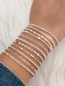 Fashionable Heart Charm Link Bracelet (11pcs/set), Casual Simple Jewelry for Women & Girls, Party, Daily Clothing Decor, Trendy All-match & Exquisite Jewelry for Birthday Gift, Stackable Bracelets