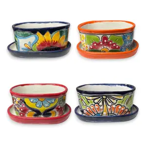 Small Talavera Flower Pot - Colorful Hand-Painted Mexican Planter