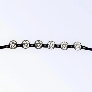 Pentagram Black Belt with Silver Pentagram Charms for Stylish Outfits