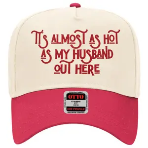 "It's Almost As Hot As My Husband Out Here" Mesh Back Cap - Funny Wife Gift Trucker Hat - Retro Two-Tone Summer Baseball Hat - Cute Slogan Hat for Women