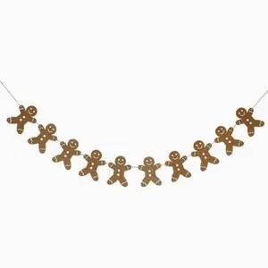 Christmas Gingerbread Man Ornament, Metal Chain, Polyester Blend, No Power Needed, Perfect for Fireplace Window Door Decor