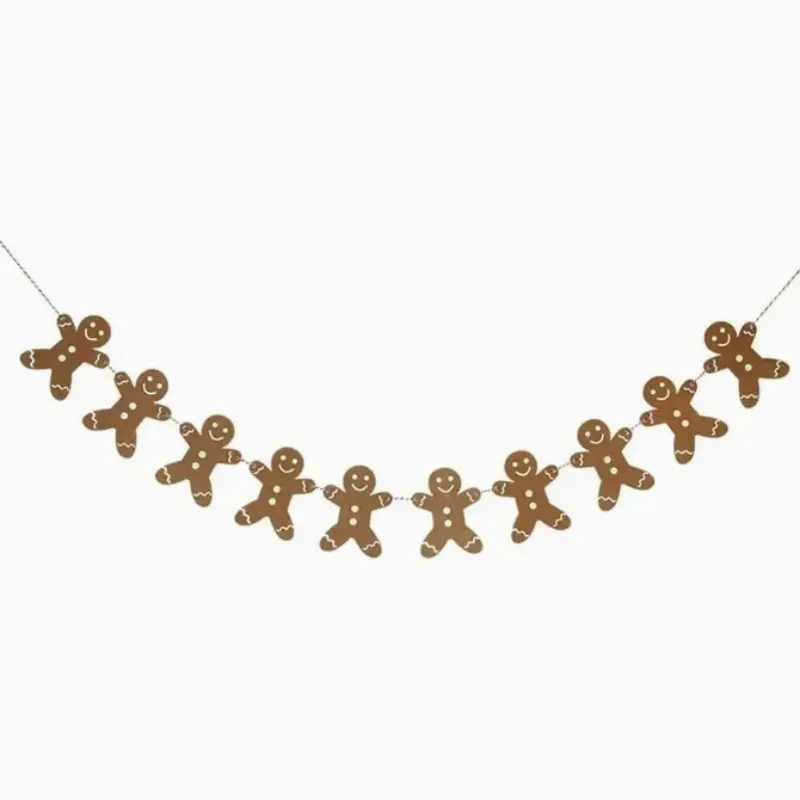 Christmas Gingerbread Man Ornament, Metal Chain, Polyester Blend, No Power Needed, Perfect for Fireplace Window Door Decor