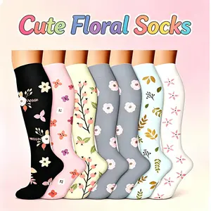 Floral Compression Socks 20-30mmHg Knee High Support Socks for Nurses Travel Running Pregnancy