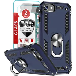 for  SE Case,  SE 2022/2020 Case with [2Pack] Tempered Glass Screen Protector, [-Grade] Protective Phone Case with  Metal Kickstand for  SE 3rd/ 2nd Gen, Blue