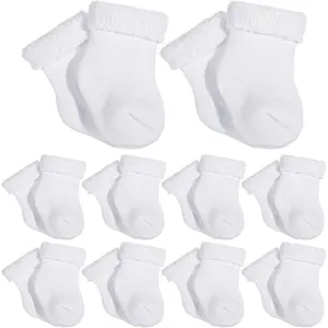 P-HDW09  10 Pairs Preemie Baby Terry Cotton Turn Cuff Socks for Newborn Girls Boys - Nicu