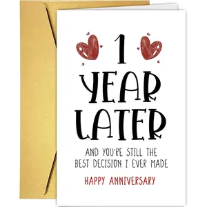 Happy One Year Card for Girlfriend Boyfriend, First Anniversary Card for Him Her, Funny 1st Wedding Anniversary Card for Wife Husband